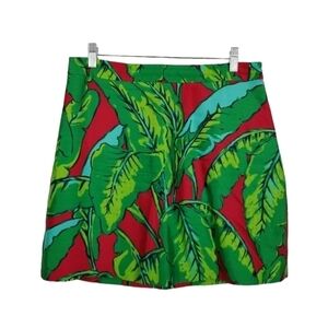 Vineyard Vines Silk Blend Mini Skirt Banana Leaf Pattern Watercolor Lined Multi